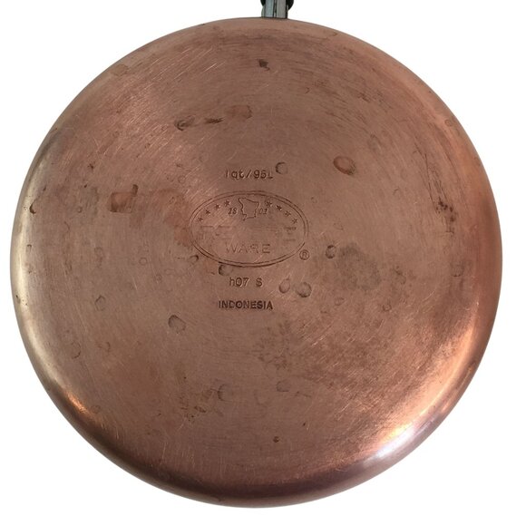 Vtg Revere Ware 1 Qt/95L Sauce Pan w/Lid Indonesia Double Ring Copper Stainless - Picture 6 of 11